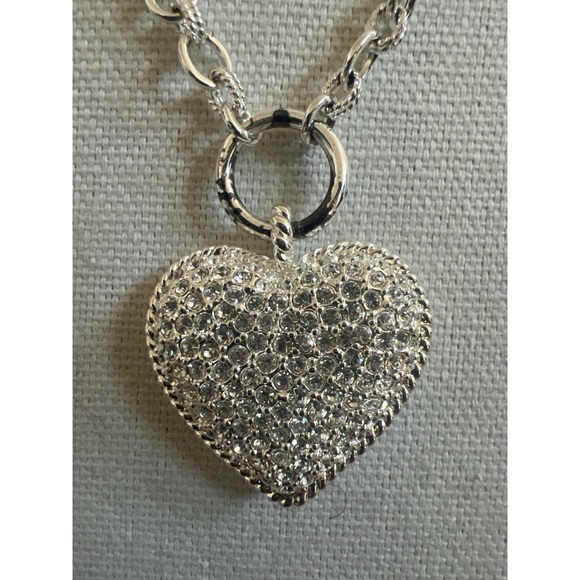 Heart Pavé Pendant Necklace and Stud Earring Set - Silver - Picture 4 of 5